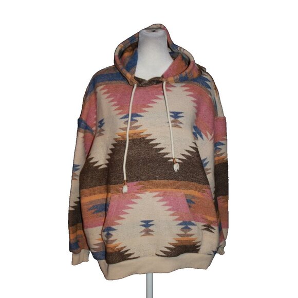 Cider Tops - Cider Women's Size Small S Baja Hoodie Aztec Print Oversized Pullover Pink Brown